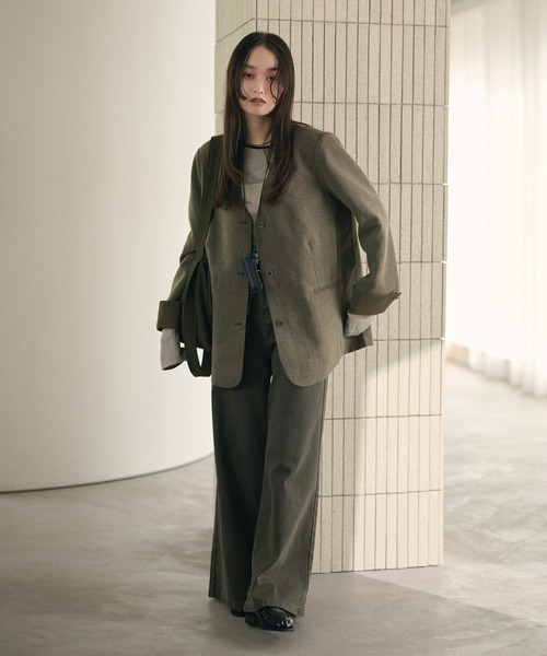 LAULEN(ローレン)の「no collar single jacket /ノーカラーシングルジャケット(ノーカラージャケット・レディース・ブラウン/グレー・FREE)」の13枚目の写真