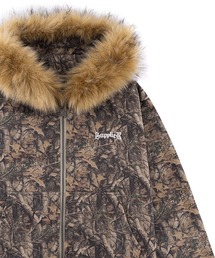 SUPPLIER-Tree Camo Faux Fur Cross Zip Hoodie