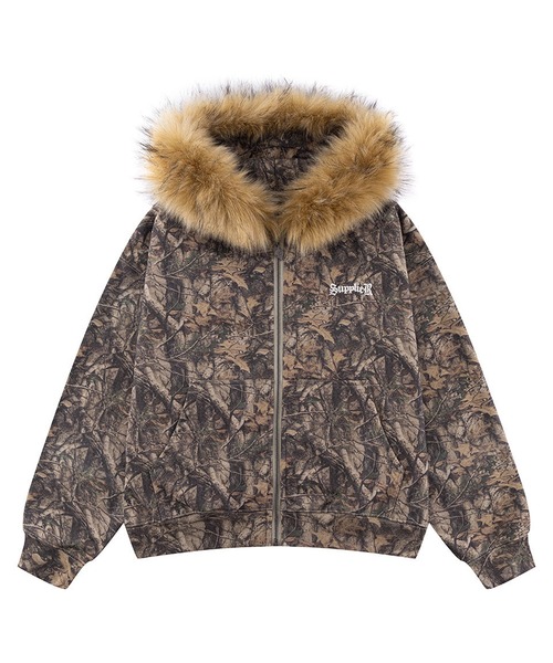 SUPPLIER(サプライヤー)の「SUPPLIER-Tree Camo Faux Fur Cross Zip Hoodie(パーカー・メンズ・カーキ・FREE)」の2枚目の写真