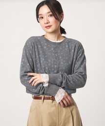【WEB限定】<at ease>ワッフル ヘンリーネック フラワープリント カットソー