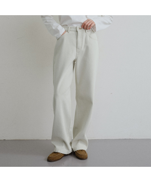 URAGO(ユラーゴ)の「Winter cotton wide denim(デニムパンツ・レディース・チャコールグレー/アイボリー・S/M/L)」の2枚目の写真
