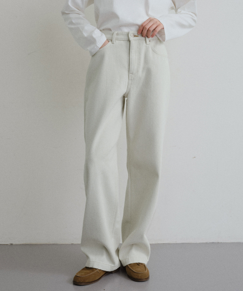 URAGO(ユラーゴ)の「Winter cotton wide denim(デニムパンツ・レディース・チャコールグレー/アイボリー・S/M/L)」の6枚目の写真