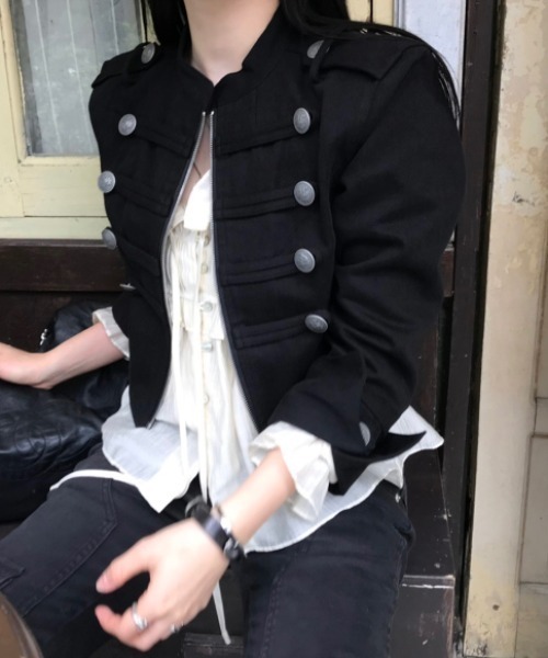 FLINEA(フリネア)の「スタンドカラーショートワークジャケット(カバーオール・レディース・ブラック/ベージュ/カーキ・FREE)」の9枚目の写真