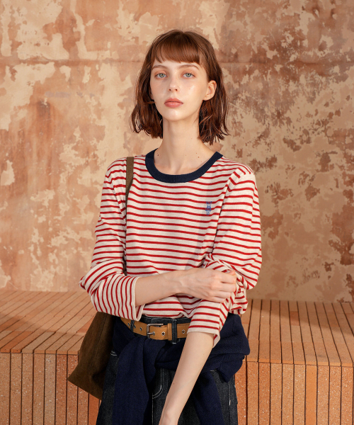 PIGMENT（ピグメント）の「ダンガラクマRネックニット (ZYSW260701)（ニット/セーター・レディース・ネイビー/レッド/スカイブルー・FREE）」の4枚目の写真