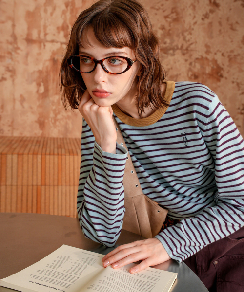 PIGMENT（ピグメント）の「ダンガラクマRネックニット (ZYSW260701)（ニット/セーター・レディース・ネイビー/レッド/スカイブルー・FREE）」の6枚目の写真