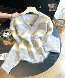 パステルボーダーVネックニットカーディガン