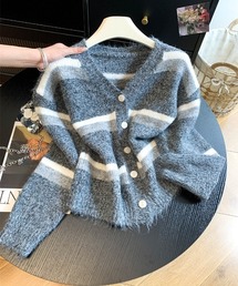 パステルボーダーVネックニットカーディガン