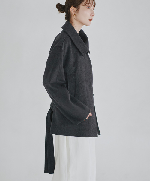 Noble（ノーブル）の「le/ル WOOL BELTED JACKET（その他アウター・レディース・ライトグレー/チャコールグレー・FREE）」の3枚目の写真