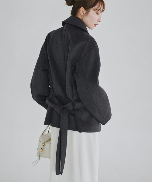 Noble（ノーブル）の「le/ル WOOL BELTED JACKET（その他アウター・レディース・ライトグレー/チャコールグレー・FREE）」の4枚目の写真