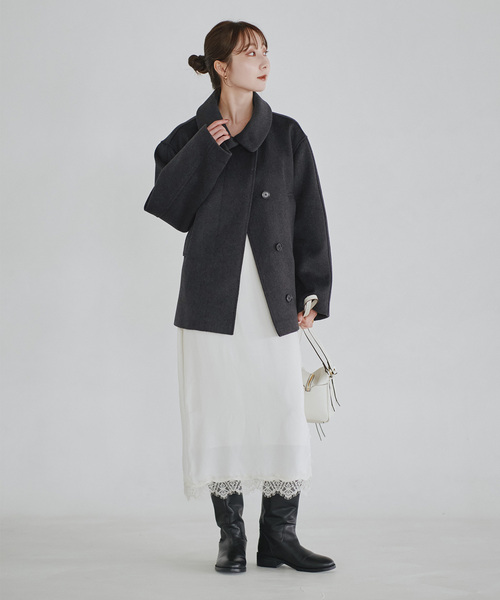 Noble（ノーブル）の「le/ル WOOL BELTED JACKET（その他アウター・レディース・ライトグレー/チャコールグレー・FREE）」の5枚目の写真