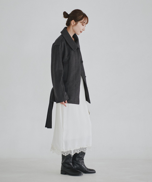Noble（ノーブル）の「le/ル WOOL BELTED JACKET（その他アウター・レディース・ライトグレー/チャコールグレー・FREE）」の6枚目の写真