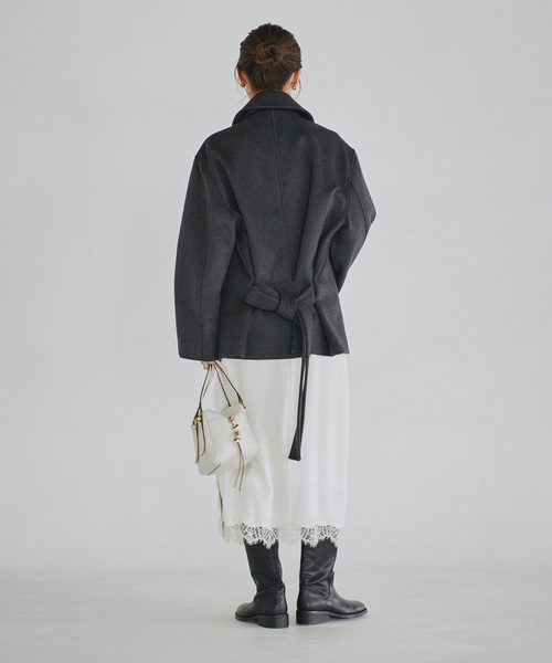 Noble（ノーブル）の「le/ル WOOL BELTED JACKET（その他アウター・レディース・ライトグレー/チャコールグレー・FREE）」の7枚目の写真