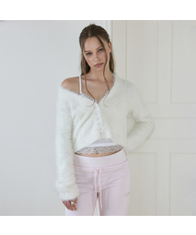 Fuzzy V-Neck Cropped Cardigan [Ivory]