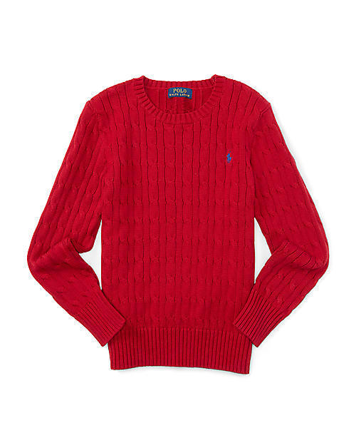 POLO RALPH LAUREN CHILDRENSWEAR(ポロ ラルフ ローレン チルドレンズウェア)の「ケーブルニット コットン セーター(ニット/セーター・キッズ・ネイビー/レッド・SMALL/LARGE/MEDIUM)」の1枚目の写真