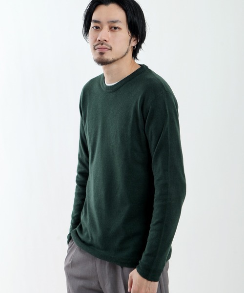 ZIP FIVE(ジップファイブ)の「抗ピリング加工カシミアタッチクルーネックセーター(ニット/セーター)」|ダークグリーン
