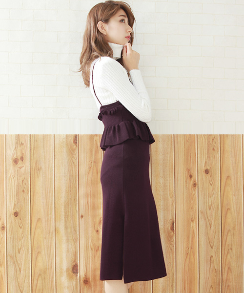 Primazel（プリマゼル）の「ペプラムニットミモレ丈キャミワンピース