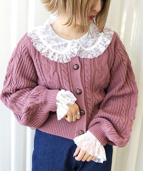 apres jour（アプレジュール）の「レトロ丸首ケーブルカーディガン【ZOZOTOWN限定アイテム】（カーディガン/ボレロ・レディース・ピンク/クリーム/ミント/ブラウン/ライトブラウン/ラベンダー・フリー）」の14枚目の写真