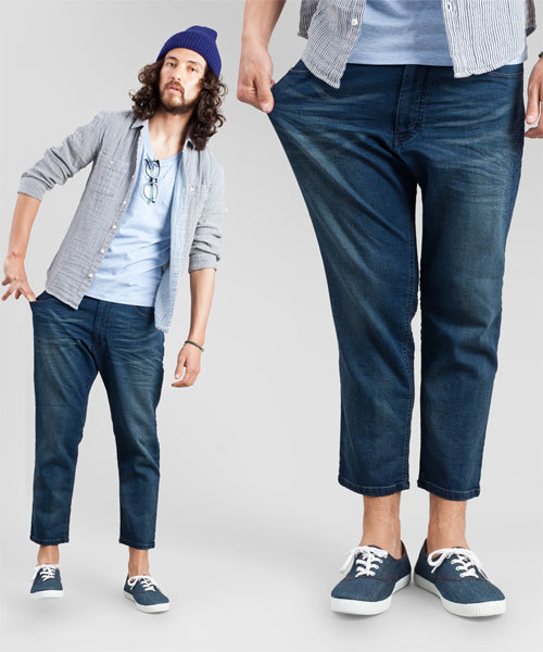 NANO universe（ナノユニバース）の「NUクロップドjerseydenim（デニムパンツ・メンズ・インディゴブルー/ブルー・SMALL/MEDIUM/LARGE/X-LARGE）」の2枚目の写真