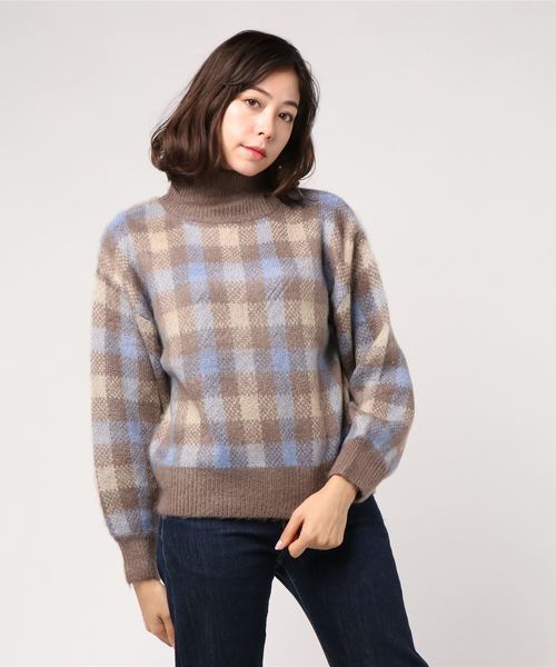 SpRay（スプレイ）の「【WEB限定】チェックジャガードハイネック（ニット/セーター・レディース・ブラック/ブラウン/アイボリー/ボルドー・FREE）」の9枚目の写真
