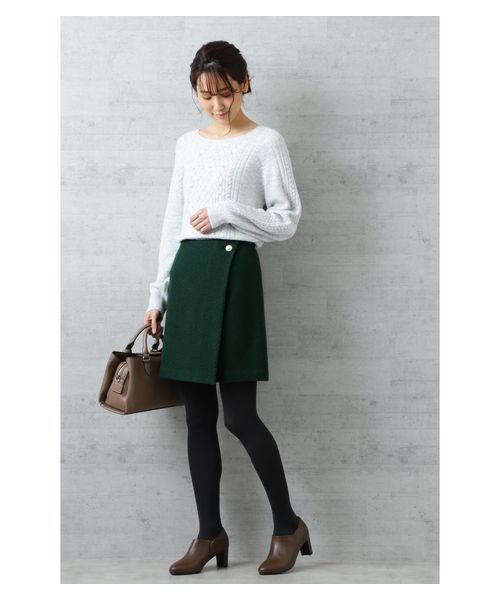 NATURAL BEAUTY BASIC（ナチュラルビューティーベーシック）の「【美人百花 1月号掲載】パールボタンウールツイードスカート（スカート・レディース・ネイビー/グレー/グリーン・SMALL/MEDIUM/X-SMALL）」の3枚目の写真