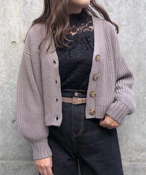 one after another NICE CLAUP（ワンアフターアナザーナイスクラップ）の「スプリングカラー カーディガン（カーディガン/ボレロ・レディース・アイボリー/モカ/ブルー系その他/ライトベージュ/コーラルピンク・FREE）」の3枚目の写真