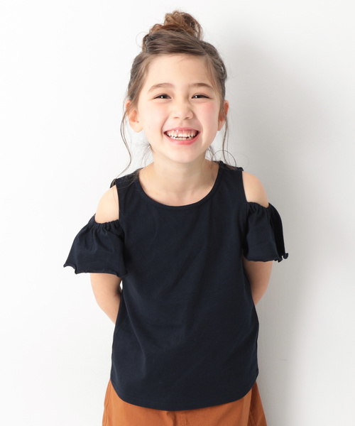 devirock(デビロック)の「オフショルダーTシャツ(Tシャツ/カットソー・キッズ・ネイビー/イエロー/ブラック/ブラウン/レッド系その他/ピンク系その他/パープル系その他/レッド系その他2/ラベンダー・150cm/160cm/120cm/100cm/130cm/110cm/140cm)」の4枚目の写真