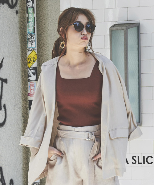 FREE'S MART(フリーズマート)の「◆ウォッシャブル総針スクエアネックノースリーブニット(ニット/セーター・レディース・ブラック/ベージュ/パープル/ブラウン/グリーン・FREE)」の2枚目の写真