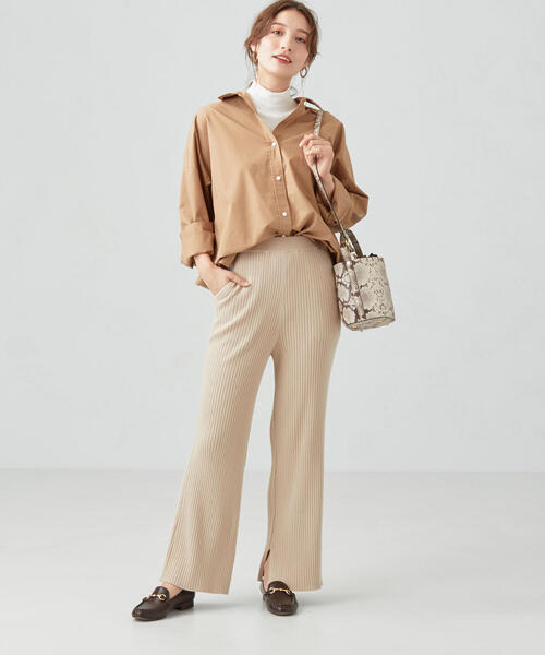 green label relaxing（グリーンレーベルリラクシング）の「[手洗い可能] FFC リブ ニット パンツ（その他パンツ・レディース・ブラック/ナチュラル/モカ・FREE）」の12枚目の写真