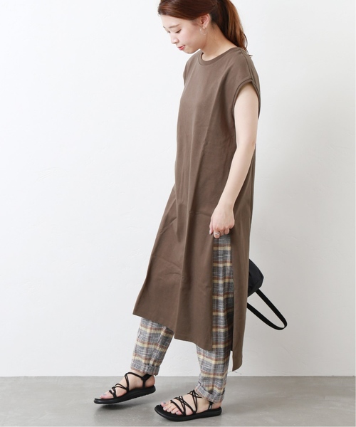 セール】シングルジャージー クルーネックノースリーブスリットロング