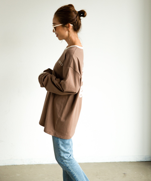 GRIEZ(グリーズ)の「【GRIEZ】リンガープリントロングスリーブTシャツ(Tシャツ/カットソー・メンズ・ブラウン/ナチュラル/オレンジ・MEDIUM/LARGE)」の4枚目の写真