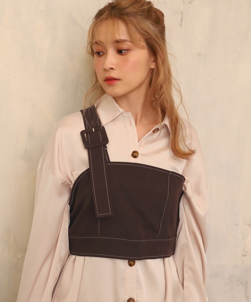 one after another NICE CLAUP（ワンアフターアナザーナイスクラップ）の「ワンショルビスチェ（その他トップス・レディース・ベージュ/ブラウン/ミント・FREE）」の2枚目の写真