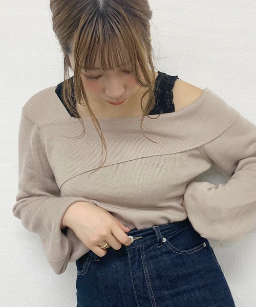 apres jour（アプレジュール）の「ワンショルニット【ZOZOTOWN限定アイテム】（ニット/セーター・レディース・ライトグリーン/アイボリー/モカ/ライトベージュ・フリー）」の4枚目の写真