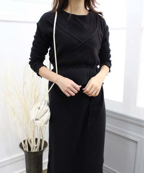 MODE ROBE（モードローブ）の「起毛カシュクールレイヤードワンピース（ワンピース・レディース・ブラック/ベージュ/オレンジ系その他・FREE）」の4枚目の写真