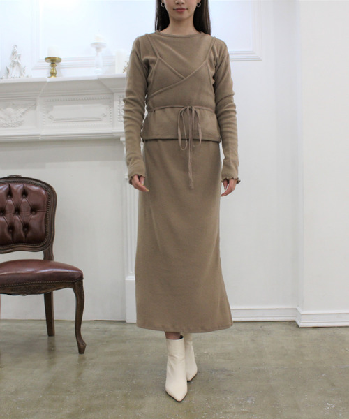 MODE ROBE（モードローブ）の「起毛カシュクールレイヤードワンピース（ワンピース・レディース・ブラック/ベージュ/オレンジ系その他・FREE）」の10枚目の写真