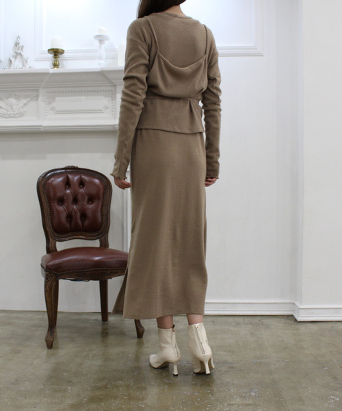 MODE ROBE（モードローブ）の「起毛カシュクールレイヤードワンピース（ワンピース・レディース・ブラック/ベージュ/オレンジ系その他・FREE）」の11枚目の写真