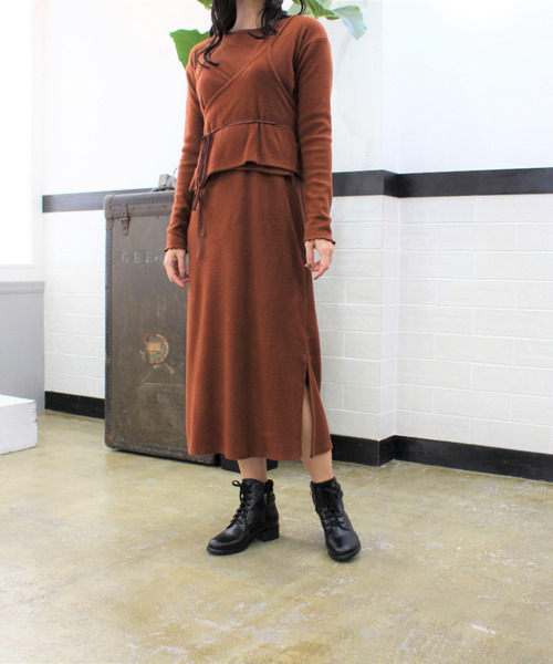 MODE ROBE（モードローブ）の「起毛カシュクールレイヤードワンピース（ワンピース・レディース・ブラック/ベージュ/オレンジ系その他・FREE）」の13枚目の写真