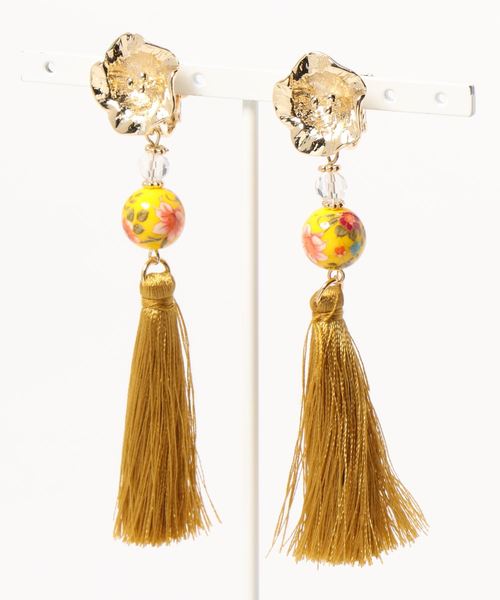 カヤ（カヤ）の「【カヤ】桔梗和玉タッセルイヤリング（イヤリング・レディース・ピンク/イエロー/グリーン/ワインレッド/ネイビー/オレンジ・FREE）」の4枚目の写真