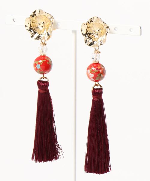 カヤ（カヤ）の「【カヤ】桔梗和玉タッセルイヤリング（イヤリング・レディース・ピンク/イエロー/グリーン/ワインレッド/ネイビー/オレンジ・FREE）」の5枚目の写真