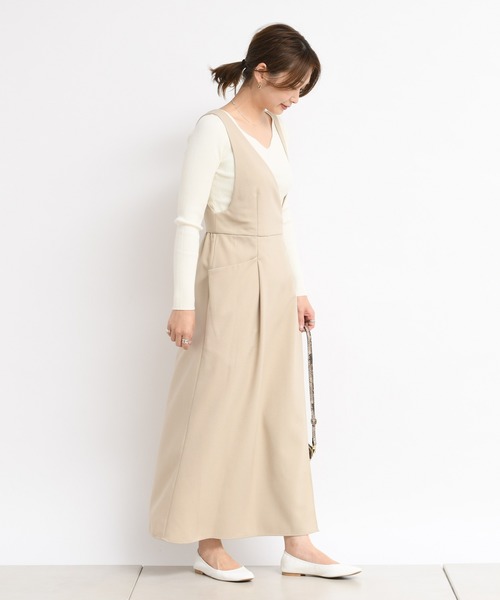 DouDou（ドゥドゥ）の「ワンショルジャンスカ（ジャンパースカート・レディース・ベージュ/ミント・FREE）」の13枚目の写真