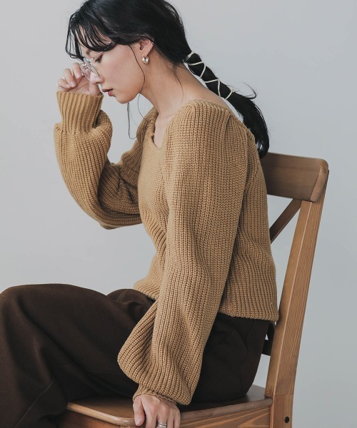 Bab（バブ）の「【WEB限定】ギャザースリーブニットPO（ニット/セーター・レディース・アイボリー/ブラック/ベージュ・FREE）」の10枚目の写真