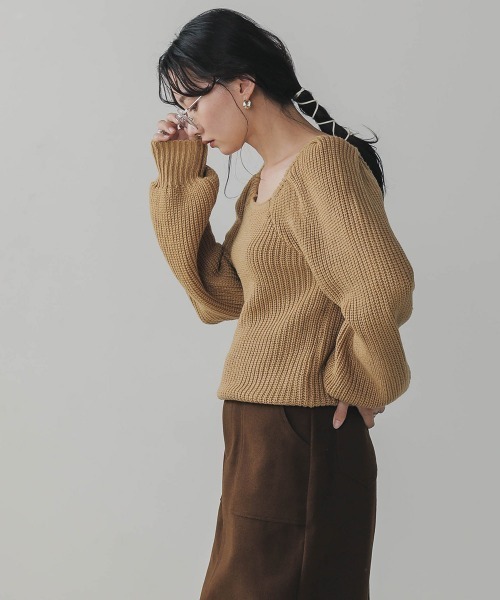 Bab（バブ）の「【WEB限定】ギャザースリーブニットPO（ニット/セーター・レディース・アイボリー/ブラック/ベージュ・FREE）」の12枚目の写真