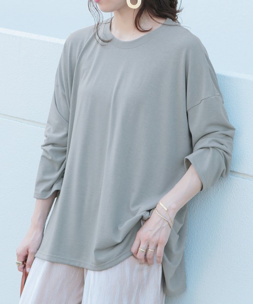 reca(レカ)の「アンバランス丈ビッグシルエットTシャツ(Tシャツ/カットソー・レディース・ブラック/アイボリー/モカ/ブルー系その他・FREE)」の4枚目の写真
