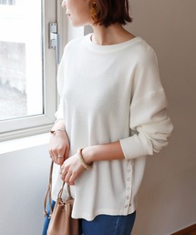 ワッフル長袖サイドボタンTシャツ