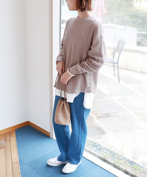 andme(アンドミー)の「ワッフル長袖サイドボタンTシャツ(Tシャツ/カットソー・レディース・グレー系その他/ベージュ/ブラック/チャコールグレー/アイボリー・M)」の8枚目の写真