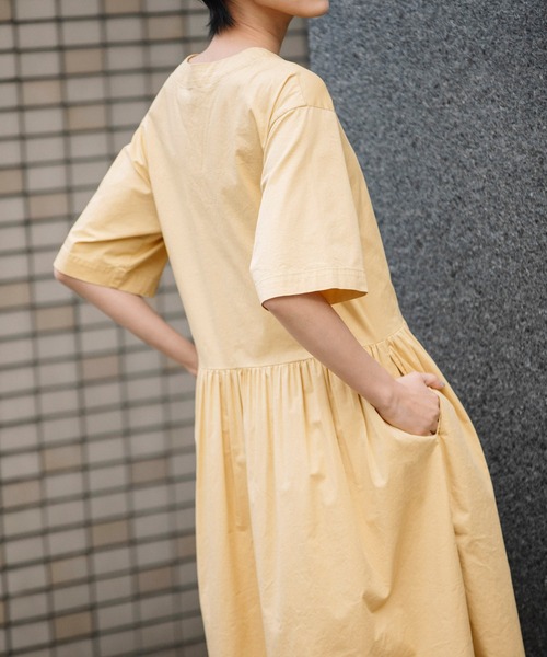 【美品】MuNichミューニック　ニット×ブロードVネックチュニックワンピース 美品】MuNichミューニック ニット×ブロードVネックチュニック