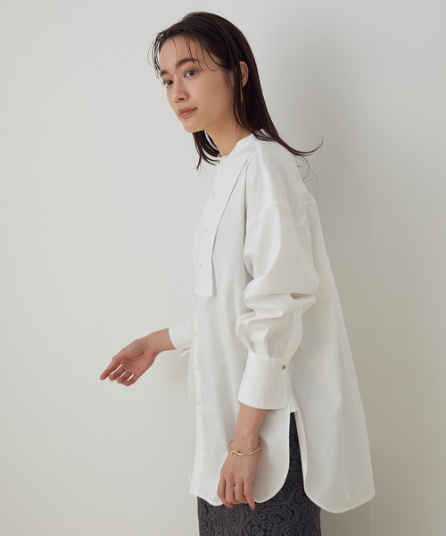 ADAM ET ROPE'(アダムエロペ)の「<洗える>【WEB限定】バンドカラーコンビシャツ(シャツ/ブラウス)」|ホワイト