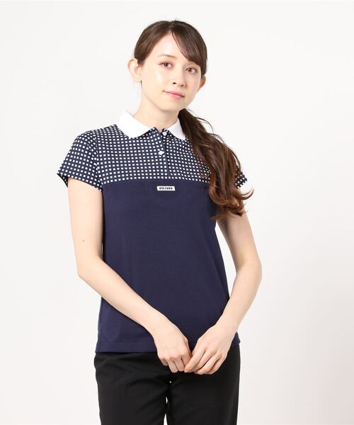 PEARLY GATES】 チェック柄 バイカラー 半袖 ポロシャツ