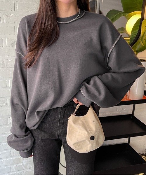 SONA（ソナ）の「3rd Spring×SONYUNARAコラボ ステッチゆるフィットTシャツ（Tシャツ/カットソー・レディース・ホワイト/チャコールグレー/ブラック/クリーム・FREE）」の3枚目の写真