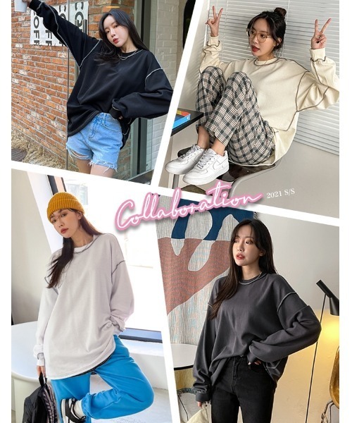 SONA（ソナ）の「3rd Spring×SONYUNARAコラボ ステッチゆるフィットTシャツ（Tシャツ/カットソー・レディース・ホワイト/チャコールグレー/ブラック/クリーム・FREE）」の5枚目の写真