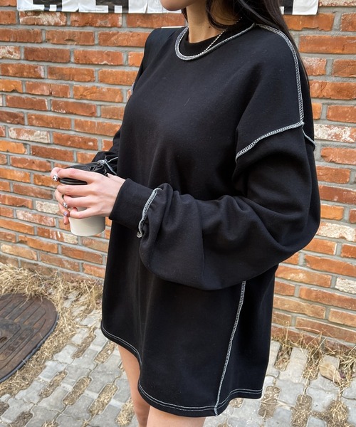 SONA（ソナ）の「3rd Spring×SONYUNARAコラボ ステッチゆるフィットTシャツ（Tシャツ/カットソー・レディース・ホワイト/チャコールグレー/ブラック/クリーム・FREE）」の13枚目の写真